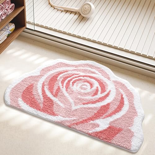 Loismood Badezimmermatte mit Blumenmuster, niedlicher Teppich, super saugfähig, rutschfest, maschinenwaschbar, für Wohnzimmer, Schlafzimmer und Küche (78,7 x 50,8 cm, rosa Rose) von Loismood