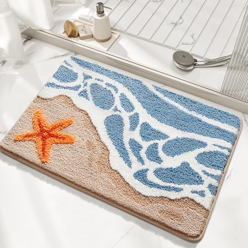 Loismood Süßer Badezimmerteppich Ozean-Motiv, super saugfähig, maschinenwaschbar, rutschfest, Flauschiger Teppich für Dusche, Schlafzimmer und Wohnzimmer, 40 x 60 cm, Küste von Loismood