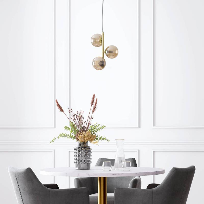 home24 Pendelleuchte 3-flammig 25 x 150 x 23cm Gold/Metall Gold glänzend/Glas Bernsteinfarben Material: Glas, Metall LED G9 von home24