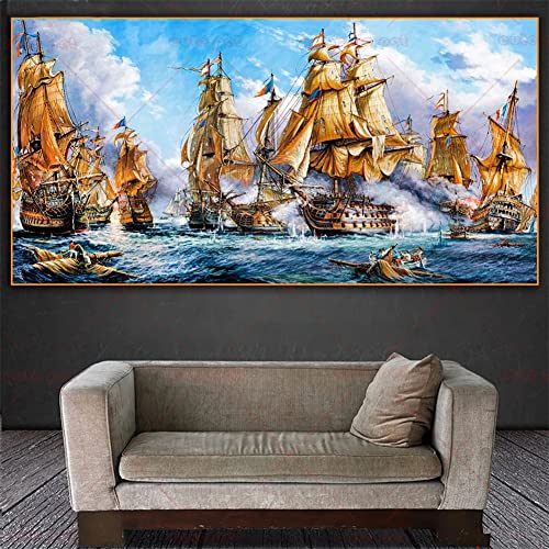 DIY 5D Diamond Painting Kits für Erwachsene Kinder, Square drill Seeschlacht 40x120cm Diamant Malerei Kits Vollbohr Diamanten Stickerei Kreuzstich Home Wall Kunsthandwerk Dekor Geschenk (16x48in) von Lojinny