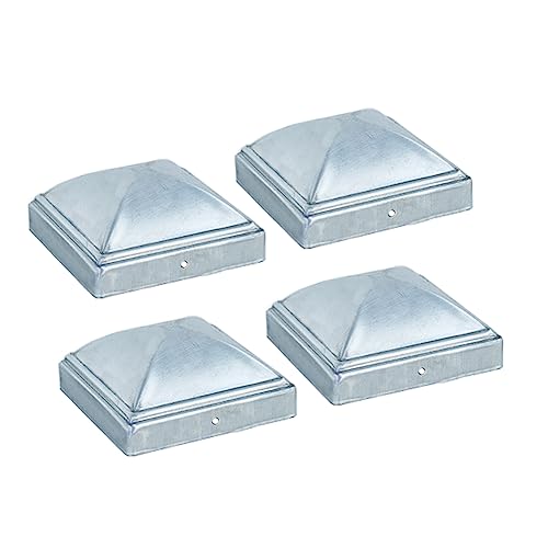 Lokatall Zaunpfostenkappen, 102x102mm Metallzaun quadratische Abdeckung Fit 4"×4" Pfosten Verzinkter Stahl Dekorative Kappen für Tore Handlauf Geländer Verkehrsabsperrung Säulen, 4 Pack, Silber von Lokatall