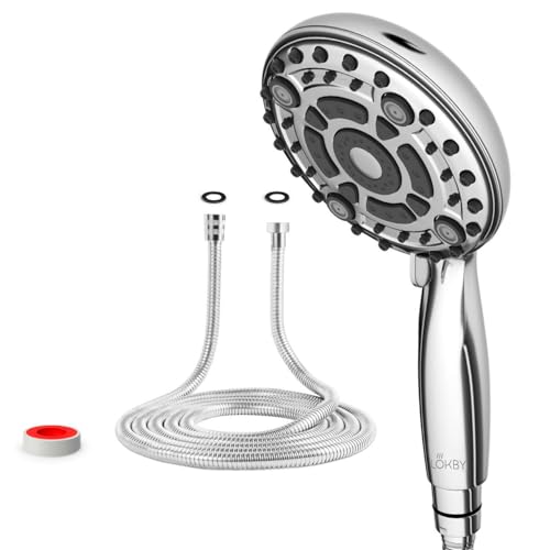 Lokby Wassersparender Duschkopf 6.8 L/min 6 Strahlarten - Handbrause mit Hohem Druck und Wassereinsparung von bis zu 50% - CSA USA Getestet und Zertifiziert - Duschschlauch 1,5m - G1/2 Anschluss Lokby Wassersparender Duschkopf 6.8 L/min 6 Strahlarten - Handbrause mit Hohem Druck und Wassereinsparung von bis zu 50% - CSA USA Getestet und Zertifiziert - Duschschlauch 1,5m - G1/2 Anschluss von Lokby