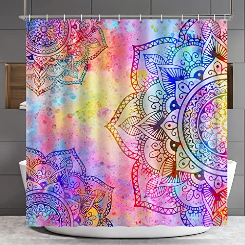 Lokigo Mandala-Duschvorhang, buntes Blumenmuster, Bohemian-Boho, für Heimvorhänge, Badezimmer-Dekor, Polyester-Stoff, waschbar, moderne Duschvorhänge mit 12 Haken, 183 x 183 cm von Lokigo