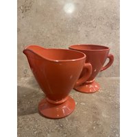 Vintage Anchor Hocking Orange Glas Milchkännchen & Zucker Set von LokisLootCo