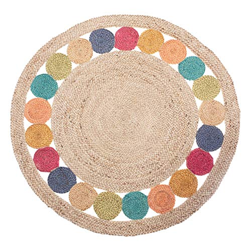 LOLAhome Exotischer Teppich, rund, geflochten, Mehrfarbig, Jute ø 120 cm von LOLAhome