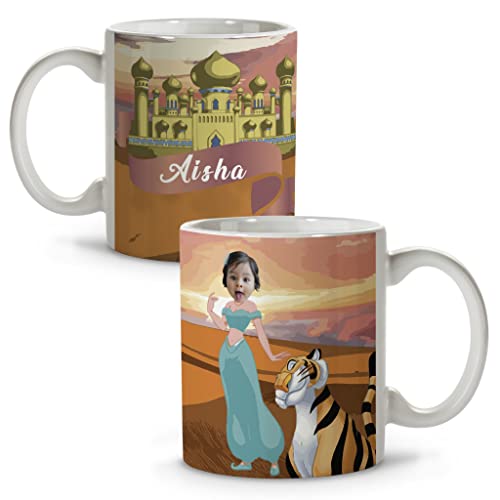 Disney-Geschirr. Personalisiert mit Foto und Name. Becher aus Keramik. 330 ml. Verschiedene Designs und Innenfarben. Originelle Geschenke. JASMIN von LolaPix