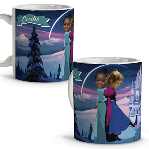 Disney-Tasse. Personalisiert mit Foto und Name. Becher aus Keramik. 330 ml. Verschiedene Designs und Innenfarben. Originelle Geschenke. ELSA UND ANA von LolaPix