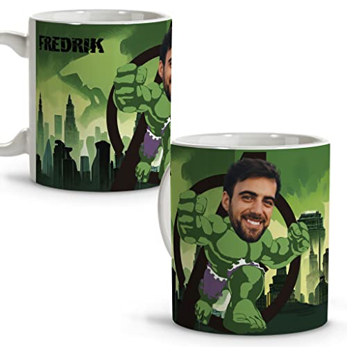 Hulk-Tasse. Personalisiert mit Foto und Name. Becher aus Keramik. 330 ml. Verschiedene Designs und Innenfarben. Originelle Geschenke. HULK von LolaPix