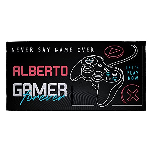 LolaPix Badetuch mit Namen. Strandtuch mit Namen. Personalisiertes Strand Badetuch. Personalisierte Handtuch. Personalisierte Geschenke. Verschiedene Designs und Größen. Gamer Forever von LolaPix