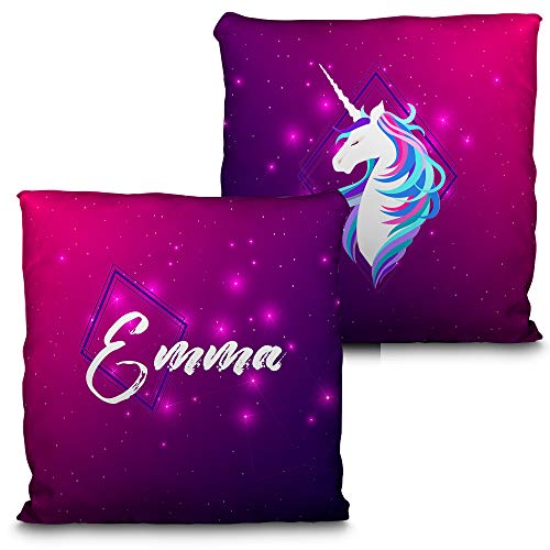 LolaPix Benutzerdefiniertes quadratisches Kissen mit Namen. Geschenk für Fans, einzigartig, originell und exklusiv. Premium Qualität Verschiedene Größen zur Auswahl. Füllung inklusive. Unicorn von LolaPix