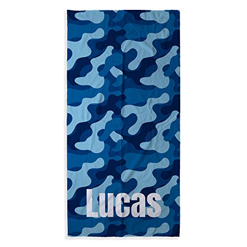 LolaPix Personalisiert Strandtuch. Strand Badetuch mit Namen. Personalisierte Handtuch. Personalisierte Geschenke. Verschiedene Designs und Größen. Blaue Tarnung von LolaPix