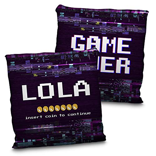 LolaPix Game Over Kissen. Personalisiertes Kissen mit Namen. Personalisiertes Geschenk für Geeks. 100% beidseitiger Druck. Inklusive Füllung. Verschiedene Größen. Spiel vorbei von LolaPix