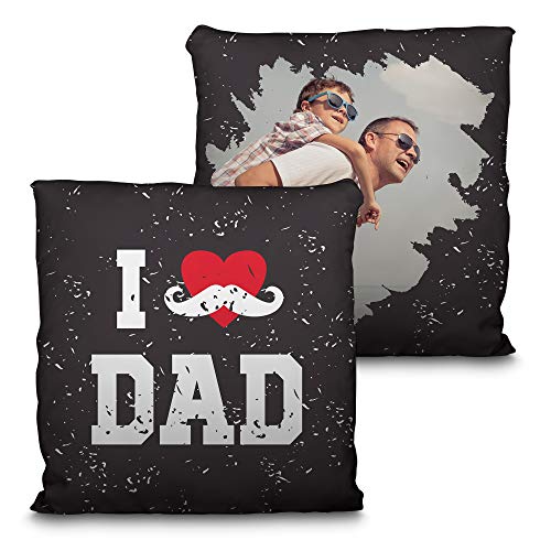 LolaPix Kissen Foto Personalisiert. Vatertagsgeschenk. Beidseitig Vollständig bis zur Naht Bedruckt. Inklusive Füllung. Verschiedene Größen. Happy Dad von LolaPix