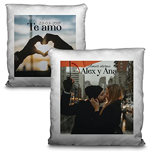 LolaPix Kissen mit Foto. Personalisierte Kissen. Beidseitig Bedruckt. 35 x 35 cm. Polyester-Gewebe. Unsichtbarer Reißverschluss. Originelle Geschenke. Valentinstag, Vater, Mutter. 2 Sides von LolaPix