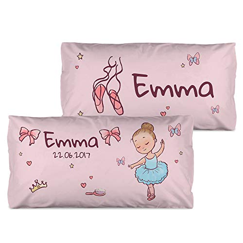 LolaPix Personalisiert Rechteckiges Kissen mit Name. Geschenke für Kinder. Füllung enthalten. Verschiedene Designs zur Auswahl. Verschiedene Größen zur Auswahl. Blaue Ballerina von LolaPix