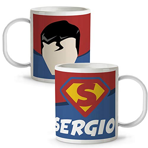 LolaPix Personalisierte Plastiktasse mit Namen/Text. Personalisierte Superheldengeschenke. Verschiedene Innenausstattungen und Farben. SUPER MAN von LolaPix