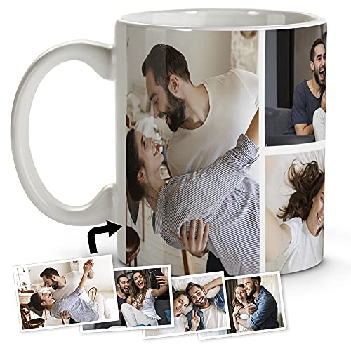 LolaPix Personalisierte Tassen mit Foto. Personalisierte Tassen. Original-Frühstücksbecher. Becher aus Keramik. Personalisierte Geschenke. Bis zu 4 Fotos. Weißer Becher. 4 Photos von LolaPix