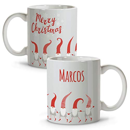 LolaPix Personalisierter Weihnachtsbecher mit Namen. Personalisierte Personalisierte Keramikbecher. Verschiedene Designs und Farben für Innenräume. WEIHNACHTSELFEN von LolaPix