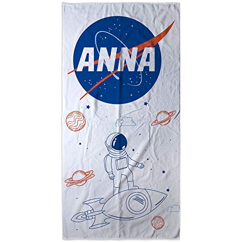 LolaPix Personalisiertes NASA-Handtuch. Strandtuch mit Namen. Personalisiertes Strand Badetuch. Personalisierte Handtuch. Personalisierte Geschenke. Verschiedene Designs und Größen. NASA von LolaPix