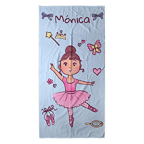 LolaPix Strandtuch mädchen. Personalisiert Strandtuch. Strand Badetuch mit Namen. Personalisierte Handtuch. Personalisierte Geschenke. Verschiedene Designs und Größen. PINK Ballerina von LolaPix
