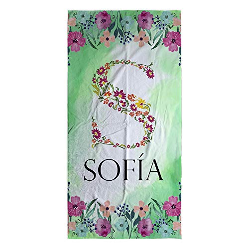 LolaPix Badetuch mädchen. Personalisiert Strandtuch. Strand Badetuch mit Namen. Personalisierte Handtuch. Personalisierte Geschenke. Verschiedene Designs und Größen. Blumen von LolaPix