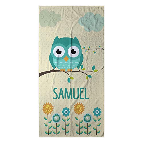 LolaPix Badetuch Kinder. Personalisiert Strandtuch. Strand Badetuch mit Namen. Personalisierte Handtuch. Personalisierte Geschenke. Verschiedene Designs und Größen. Eule von LolaPix