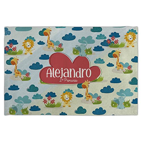 LolaPix Platzsets Abwaschbar. Tischset Kinder mit Name. Flachs. Abwaschbar. Gewebter Stoff. Verschiedene Ausführungen. 30x45 cm. Dschungel-Tiere von LolaPix