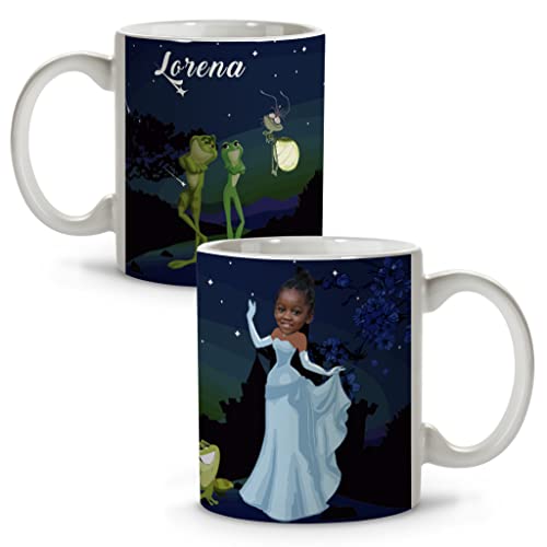 LolaPix Prinzessinnen-Becher. Personalisiert mit Foto und Name. Becher aus Keramik. 330 ml. Verschiedene Designs und Innenfarben. Originelle Geschenke. TIANA von LolaPix