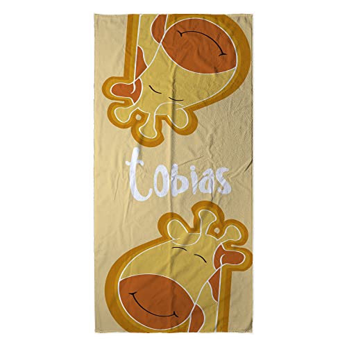 LolaPix Strandlaken. Badetuch Kinder Personalisiert. Handtuch mit Namen. Strand/Schwimmbad. Baumwolle und Mikrofaser. Verschiedene Größen. Giraffe Freund von LolaPix