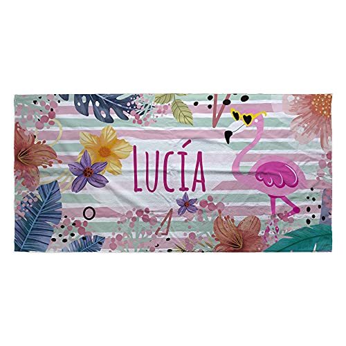 LolaPix Strandtuch Flamingo. Personalisiert Strandtuch. Strand Badetuch mit Namen. Personalisierte Handtuch. Personalisierte Geschenke. Verschiedene Designs und Größen. Flamingo von LolaPix