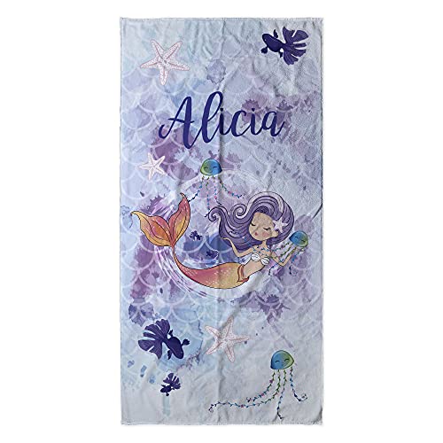 LolaPix Strandtuch mädchen. Personalisiert Strandtuch. Strand Badetuch mit Namen. Personalisierte Handtuch. Personalisierte Geschenke. Verschiedene Designs und Größen. MEERJUNGFRAU von LolaPix