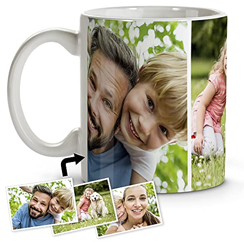 Tassen mit Foto. Personalisierte Tassen. Original-Frühstücksbecher. Becher aus Keramik. Personalisierte Geschenke. Bis zu 4 Fotos. Weißer Becher. 3 PHOTOS von LolaPix