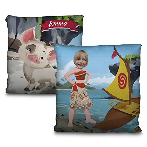 LolaPix Vaiana-Kissen. Prinzessin Moana. Personalisiertes Kissen mit Foto und Namen. Originelle Geschenke. Disney-Prinzessinnen. Superhelden. 100% beidseitiger Druck. Inklusive Füllung. VAIANA von LolaPix