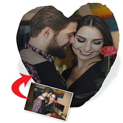 LolaPix Herzkissen mit Foto. Personalisierte Valentinsgeschenke. Beidseitig vollständig bis zur Naht Bedruckt. Inklusive Füllung. Verschiedene Größen. 45X45 von LolaPix