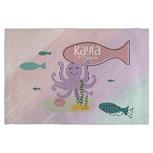 LolaPix Tischsets Stoff. Tischset Kinder mit Name. Flachs. Abwaschbar. Gewebter Stoff. Verschiedene Ausführungen. 30x45 cm. Baby-Oktopus von LolaPix