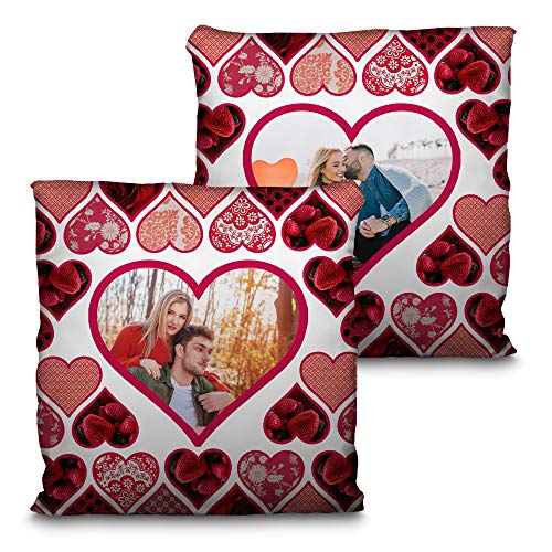 Valentinstag Kissen Personalisiert mit Foto. Personalisierte Geschenke für Verliebte. Beidseitig Komplett bis zur Naht bedruckt. Kissen für Verliebte inklusive Füllung. Kissengröße. Herztexturen von LolaPix