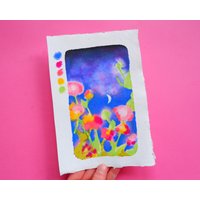 Original Art - Midnight Flowers Ölkreide Und Brush Pens Zeichnung Wanddekor, Galeriewand, Blumen, Sommer, Bunt von LolaTCreates