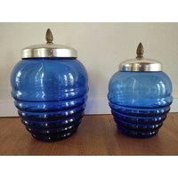 Bonbonbehältervasen Aus Den 1930Er/40Er Jahren Blauem Glas - Vintage-Retro-Liberty-Design Bonbonbehältervasen Aus Den 1930Er/40Er Jahren Blauem Glas - Vintage-Retro-Liberty-Design von LolaVintageDesign