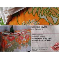 Tischdecke Für 6 Personen Mit Servietten - Blumenmotiv Vintage-Design Aus Der Retro-Heimküche 70Er Jahre von LolaVintageDesign