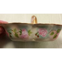 Liebe Dich Mama Zierliche Hand Bemalte Teerose Präsentation Keramik Korb Mit Goldrand & Glanz Futter von LolasAntiques