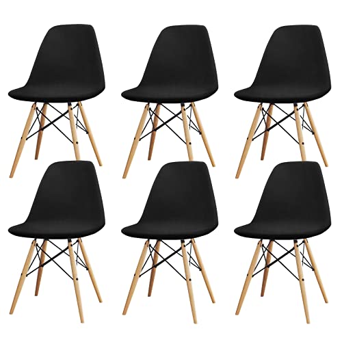 Langlebig Universal Stretch Stuhlhussen, 6er Set Elastische Moderne Stretch Stuhlbezug, Dining Chair Covers Samt Abnehmbare Waschbarer, für Esszimmer Hotel Bankett Hochzeit Partys Deko (6, Schwarz) von Lollanda