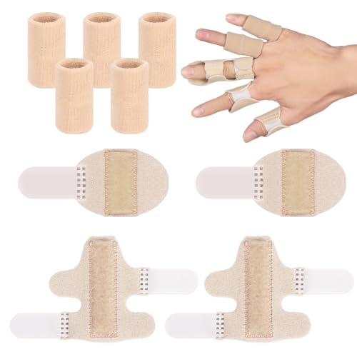 Lollanda 2 Stück Fingerschienen, 2 Stück Kurz Fingerglätter, 5 Stück Fingerschutz Elastische, Verstellbare Fingerstütze Finger Brace für Gebrochene,Verstauchte,Arthritis,Geschwollene Finger(Nudefarbe) von Lollanda