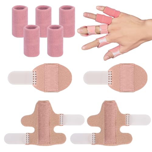 Lollanda 2 Stück Fingerschienen, 2 Stück Kurz Fingerglätter, 5 Stück Fingerschutz Elastische, Verstellbare Fingerstütze Finger Brace für Gebrochene,Verstauchte,Arthritis,Geschwollene Finger (Rosa) von Lollanda