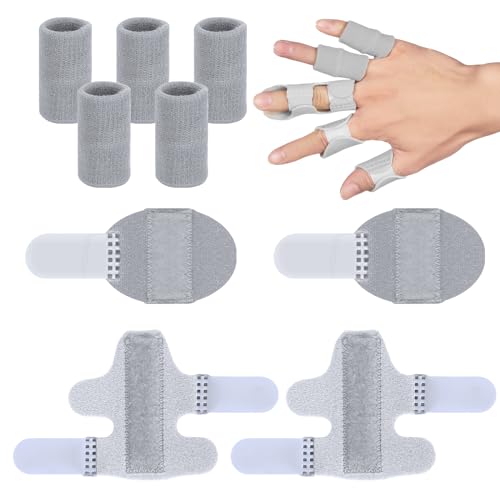 Lollanda 2 Stück Fingerschienen, 2 Stück Kurz Fingerglätter, 5 Stück Fingerschutz Elastische, Verstellbare Fingerstütze Finger Brace für Gebrochene,Verstauchte,Arthritis,Geschwollene Finger (Grau) von Lollanda