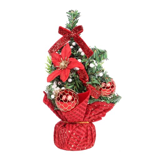 Lollanda 20cm Mini Weihnachtsbaum Tannenbaum Deko, Klein Christbaum Künstlich, Tischplatte Weihnachtsbaum Dekorativen Kleinen Baum für Urlaub Winter Party Home Tisch Büro Dekoration (Rot) von Lollanda