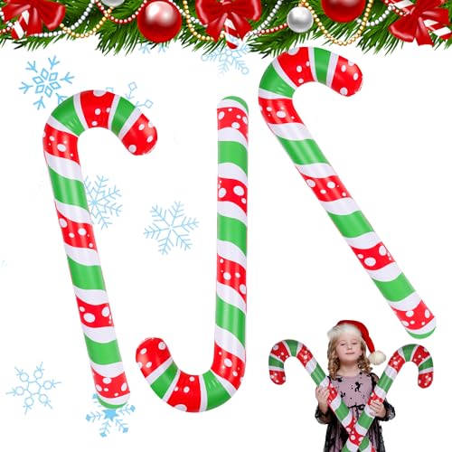 Lollanda 3 Stück Aufblasbare Zuckerstangen Weihnachtsdeko, Zuckerstangen Aufblasbar Deko für Weihnachten, Weihnachten Ballons Ornament zum Weihnachtlicher Zierschmuck (Bedrucktes Grün) von Lollanda