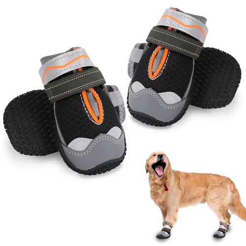 Lollanda 4 Stück Pfotenschutz Hund Wasserdicht, Hundesocken Anti-Rutsch, Hundestiefel Atmungsaktiv, Anti-Rutsch Socken für Hunde Verstellbaren, Haustier Stiefel zum Drinnen und Draußen (Schwarz,7.5CM) von Lollanda