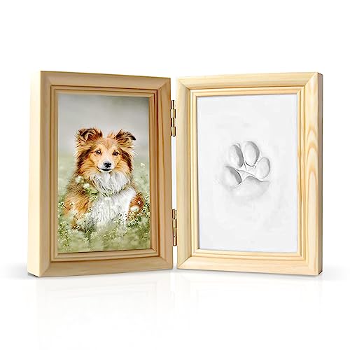 Lollanda Pfotenabdruck Set Hund und Katze, 3D Holz Bilderrahmen Pfotenabdruck, 3D Gipsabdruck Set mit Bilderrahmen für Abdruck Set Hundepfote Geschenk Hund Wanddekoration von Lollanda