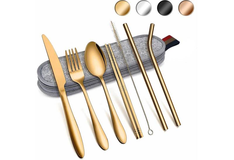 Auledio Besteck-Set Reisebesteck Set 8-teilig: Camping Besteck aus Edelstahl mit Tasche (8-tlg), Edelstahl, Edelstahl, umweltfreundlich, robust, tragbar, vielseitig von Auledio