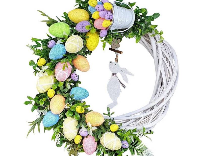 Lollanda Dekokranz Osterkranz Tür hängende Dekoration,Ostereierkranz mit Acryl Osterhase von Lollanda